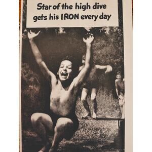 1944 Bosco Chocolate Milk "Iron‎ Every Day" Boy Jumping in Pond Vintage Print Ad
